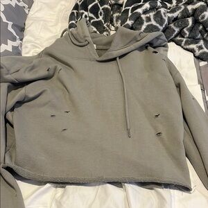 Cropped Green Distressed Hoodie Sweater